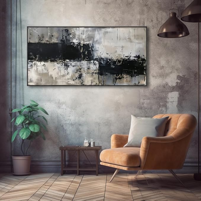 Wall Art Abstract Canvas Painting Black Grey Wall Decor Modern Artwork for Living Room Bedroom Dining Room Home Office Decor Large Framed Ready to Hang 24"x48"