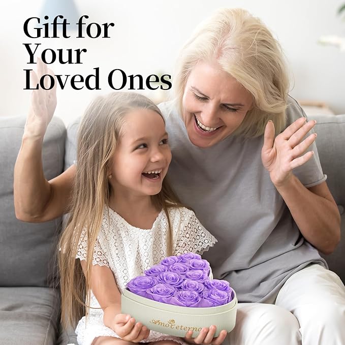 Flower, Forever Roses in A Box, Fresh Flowers, Birthday Gifts for Her, Women, Mom, Girlfriend, Wife, Grandma,Purple Forever Roses