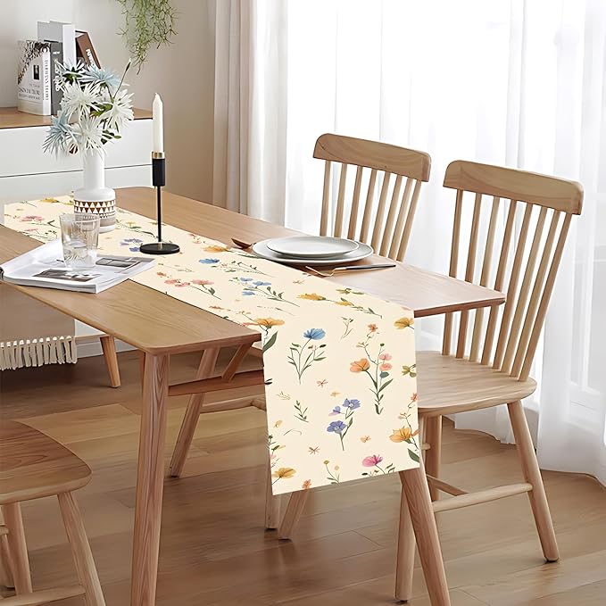 Floral Table Runner in Soft Pastel Colors – 13x72 Inch Elegant Linen-Look Fabric for Dining Table, Wedding, Spring Decor, Baby Showers, Parties & Everyday Home Decoration