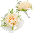 SITUMEIZI 2Pcs Champagne Corsage and Boutonniere Set,Corsage Wristlet for Prom Decor,Boutonniere for Men Wedding Flowers Accessories Party Suit Decoration
