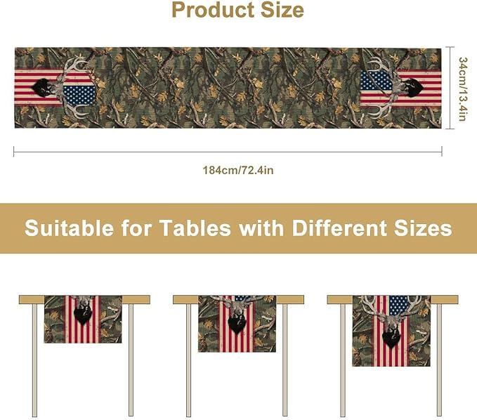 Rustic Forest Table Runner, Farmhouse Deer Retro Fall Leaves Wooden Branch Wild Seasonal Harvest Coffee Table Center Decor for Home Kitchen Dining Patio Holiday Party Table Decorations 13x90 inches