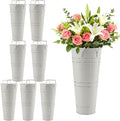 HOIGON 8 PCS Galvanized Metal Flower Vases, 9 Inch Rustic Farmhouse French Bucket with Handles,Metal Flower Holder for Weeding, Table, Home Decoration, White