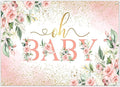 Mocsicka Oh Baby Backdrop Pink Floral Baby Shower Banner for Girls Party Decorations Photo Booth Props (Pink, 7x5ft)