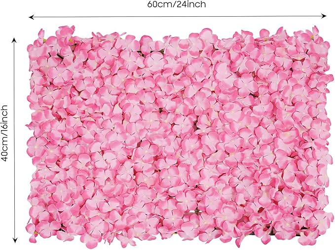 LOYALHEARTDY 20 PCS Flower Wall Panel 24"x16" Artificial Flowers Wall Decoration Decorative Hydrangea Flower Panels for Home Party Wedding Christmas Festival Photo Backgdrop Decor (20 PCS, Pink)