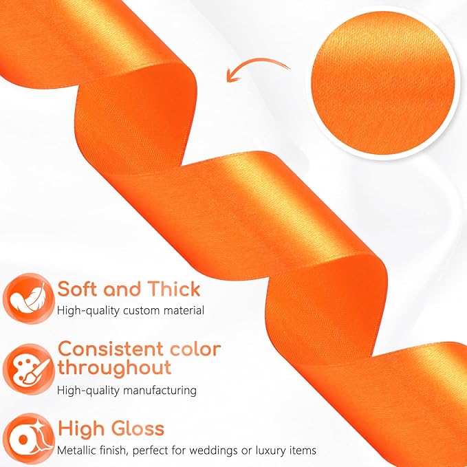 Orange Ribbon 1-1/2 Inch 30 Yards Single Face Orange Satin Ribbon for Flower Bouquet, Fabric Ribbon for Gift Wrapping Crafts Halloween Thanksgiving Christmas Easter