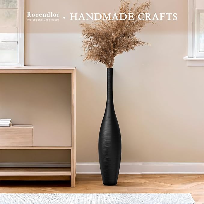 Black Vase Tall Black Floor Vases, 27.5 Inch Modern Tall Vases for Living Room Modern Floor Vase for Living Room Corner Office Home Decor
