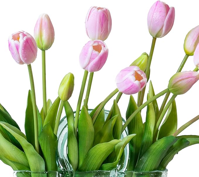 15pcs Artificial Tulips Flowers, Real Touch Latex Bouquet, Fake Tulips for Office Wedding Party Home Kitchen Garden Decoration-B Baby Pink