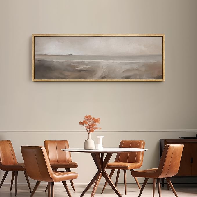 SIGNFORD Large Framed Canvas Print Wall Art Neutral Seascape Soft Coastal Landscape Illustrations Modern Art Relax/Calm Warm for Living Room, Bedroom, Office - 60"x20"