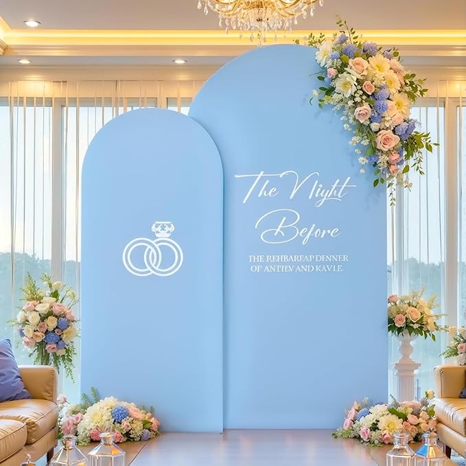 White Blue Arch Backdrop Cover Set of 2-7.2ft 6ft Dual Color Wedding Arch Cover-Wrinkle Free Stretchy Spandex Fitted Chiara Arch Stand Cover for Birthday Party Baby Shower Photo Photography