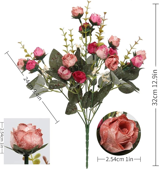 Flojery 21 Heads Silk Rose Bouquet Artificial Flowers Mini Rose for DIY Wedding Bouquets Centerpieces Bridal Shower Party Home Decorations,Pack of 4 （Rose Red）