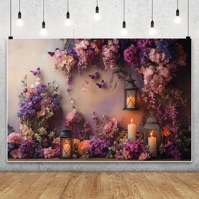 YongFoto Elegant Flower Wall Backdrop 15x10ft Floral Butterfly Candle Photography Background Baby Bridal Shower Wedding Girl Birthday Party Banner Room Decor Portrait Photoshoot Wallpaper Photo Booth