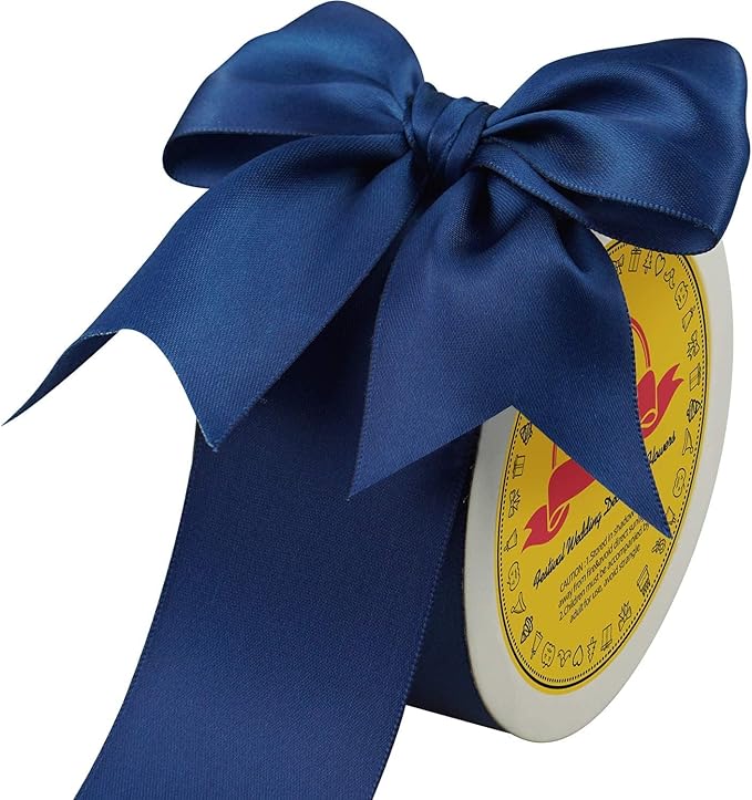 Double Face Satin Ribbon 2 inch X 25 Yards Polyester Navy Blue Ribbon for Gift Wrapping Very Suitable for Weddings Party Hair Bow Invitation Decorations and More