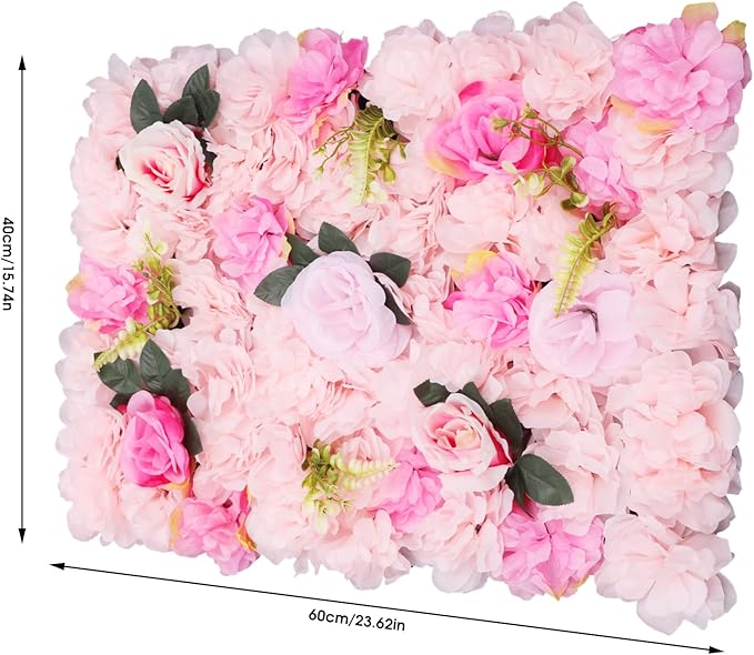 12pcs Flower Wall Panels 15.7" x 23.6" Floral Wall Artificial Flower Backdrop for Wedding Party Photo Backgrounds Light Pink