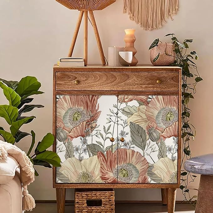 Livebor Floral Wallpaper Peel and Stick Boho Large Floral Peel and Stick Wallpaper Vintage Multicolor Flower Contact Paper 17.7'' x 118.1'' Self Adhesive Wall Paper for Bathroom Wall Covering Decor