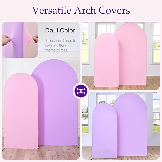 Pink Purple Arch Backdrop Cover Set of 2-7.2ft 6ft Dual Color Wedding Arch Cover-Wrinkle Free Stretchy Spandex Fitted Chiara Arch Stand Cover for Birthday Mermaid Party Baby Shower Photo Photography