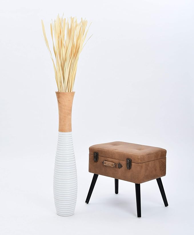 Leewadee Large Floor Vase – Handmade Flower Holder Made of Wood, Sophisticated Vessel for Decorative Branches and Dried Flowers, 36 inches, Ecru White