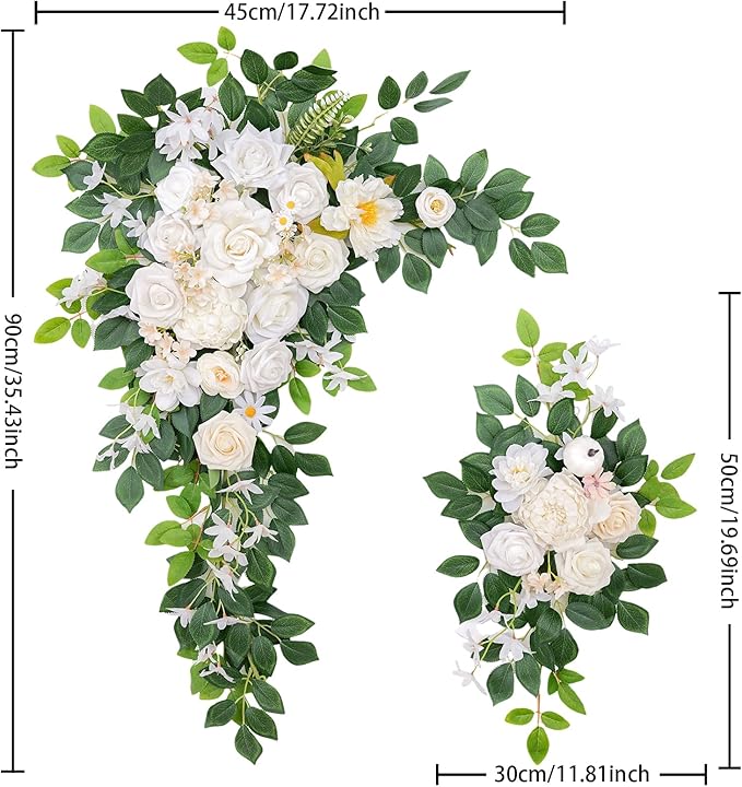 Pack of 2 Wedding Arch, Artificial Flowers, Wedding Decor，Flower Garland Be Suited to Banquet, Party, Reception Entrance Welcome Sign and Background Decoration(Champagne White)