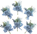 Meldel Dusty Blue Rose Boutonniere for Men,Set of 6,Groomsmen Groom Boutonnieres for Wedding Corsage Ceremony Anniversary, Formal Dinner Party, Fall Vintage Rustic Marriage Prom Flower