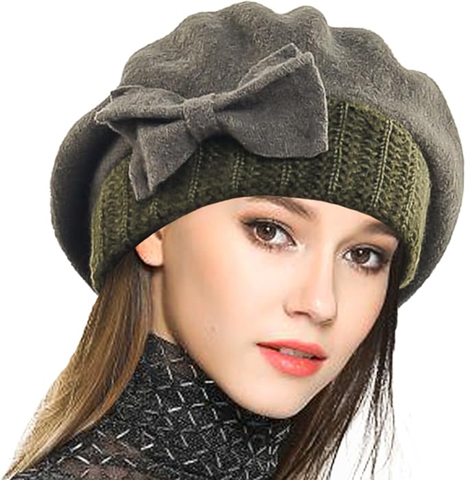 VECRY Lady French Beret 100% Wool Beret Floral Dress Beanie Winter Hat