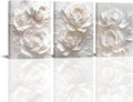Sepwrol White Flower Canvas Wall Art Modern Abstract Rose Blooming Floral Textured Printing Artwork for Home Bedroom Living Room Wall Decor, 12"x16" 3 Panel (White-2)