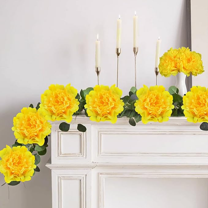 20pcs 5" Artificial Flower Peonies, Silk Peonies with 6" Stems, Flowers Suitable for Wedding Bouquets, Home Party Decoration (Yellow)