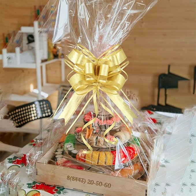 WEWILUCK Bows for Gift Wrapping, Large Gold Bows for Gifts, Presents, Gift Baskets, Big Golden Bow for Birthdays, Parties, Christmas, and Everyday(6 inches, 15PCS)