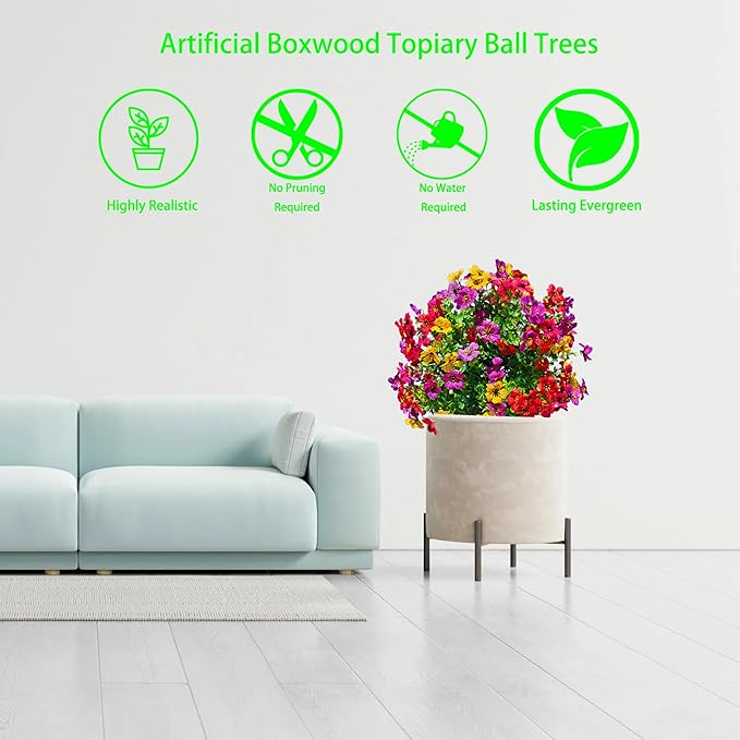 Artificial Boxwood Topiary Ball Trees - 2 Pcs 23" with Ground Spike, Fake Evergreen Tree, UV Resistant Faux Greenery Shrubs Bushes for Indoor & Garden, Yard, Porch, Patio Decor -Mix Colors