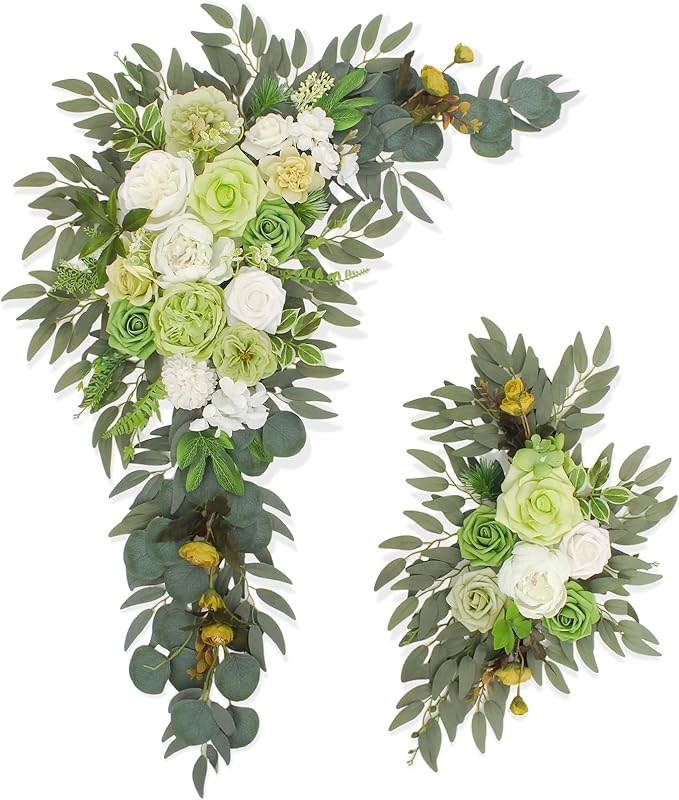 Artificial Flowers Wedding Arch Decor Arch Flowers (Set of 2) for Wedding Welcome Sign and Backdrop Decoration (Green)