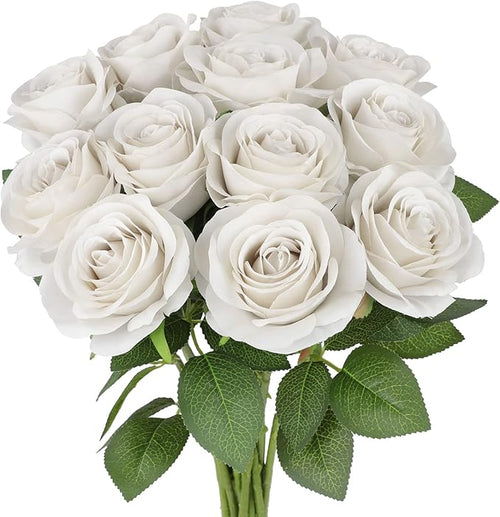 12pcs Roses Artificial Flowers Nude Silk Roses with Long Stems Fake Flowers for Wedding Bouquet Centerpices Decorations Party Bridal Baby Shower Home Decor