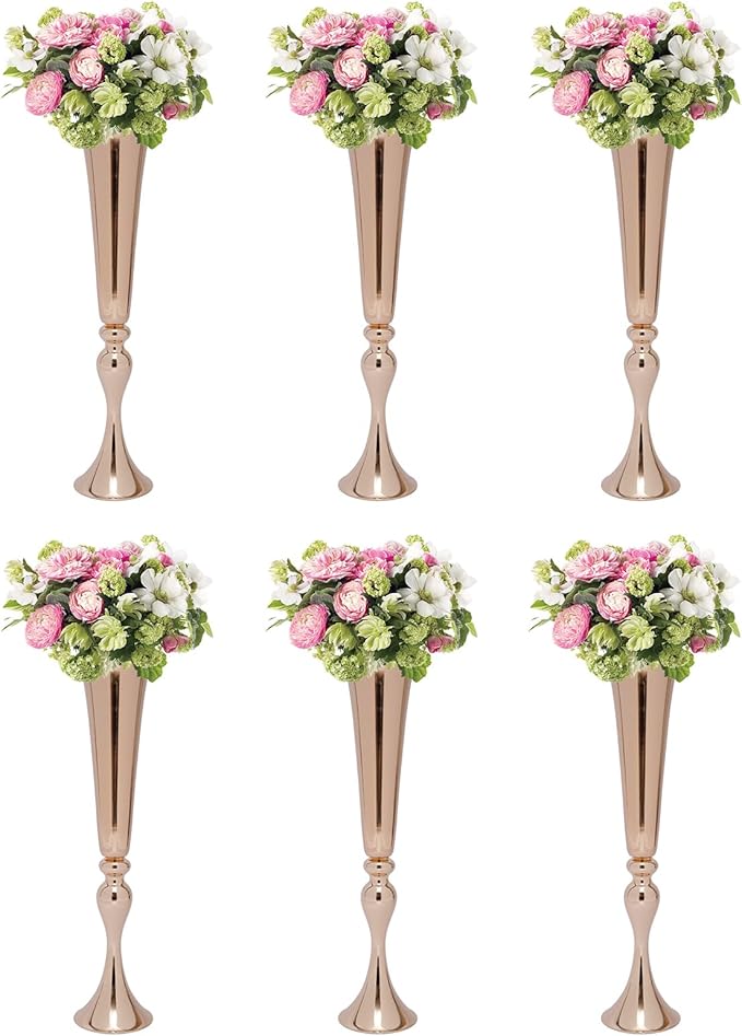 6 Pcs 22" Height Versatile Metal Wedding Centerpieces Vase, Metal Trumpet Vase, Road Lead for Wedding Party Dinner Centerpiece for Anniversary Ceremony Party Birthday Event Decor