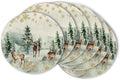 Artoid Mode Watercolor Deer Trees Snowflakes Christmas Round Placemats Set of 6, 14 Inch Winter Round Table Mats for Dining Decoration
