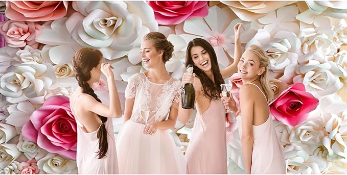 Baocicco 20x10ft Pink and White Paper Flowers Background Photography Mother's Day Backdrop Paper Flower Wall Gorgeous Wedding Flower Backdrops Beautiful Bride Baby Newborn Kids Background