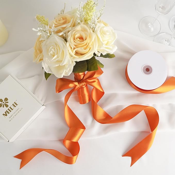 MEEDEE Orange Satin Ribbon - 1.5 inch Double Faced Satin Ribbon, 50 Yards - Perfect for Christmas, Thanksgiving, Halloween, Wreaths, Bows, Crafts, Weddings, Flower Bouquets