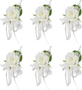 Meldel Prom Wrist Corsage for Bride Bridesmaids Wedding, Set of 6, Artificial White Rose Wrist Corsages for Prom Women Girls Engagement Mother Bridal Shower Party Homecoming Graduation Anniversary