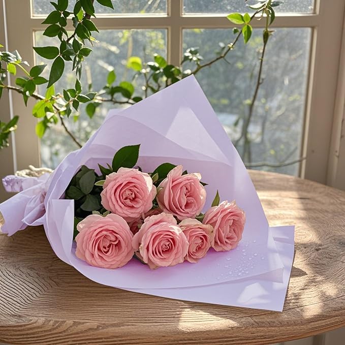 WRAPAHOLIC 20 Sheets Flower Wrapping Paper - 22.4 x 22.4 inch Pure Light Purple Water-Resistant Floral Bouquet Wrapping Paper, Florist Supplies Packaging Paper for Wedding Birthday Gift DIY