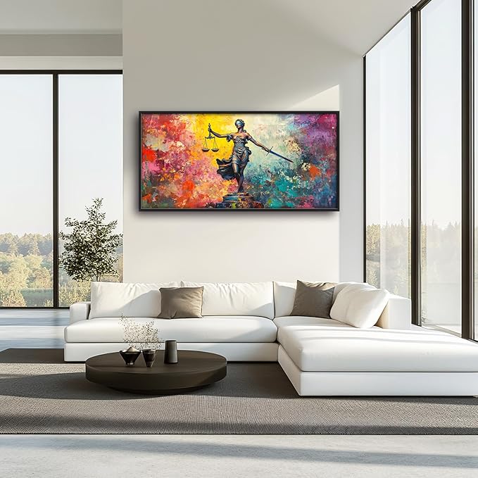 Extra Large Lady Justice Framed Wall Art for Living Room,Oversized Scales of Justice Pictures Wall Decor,Abstract Colorful Canvas Print Painting Modern Artwork Bedroom Office Bathroom 60L x 30W