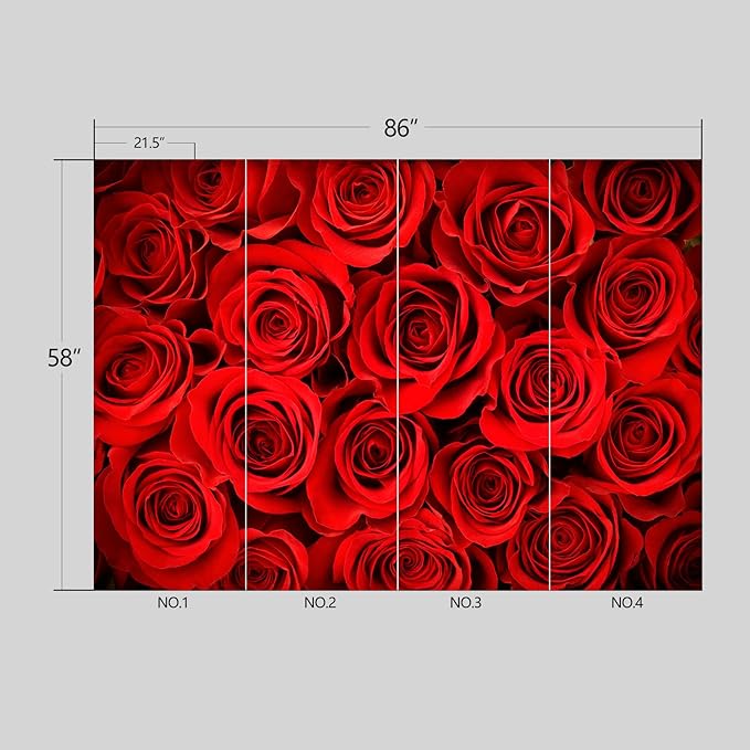 Red Rose Floral Wallpaper Peel and Stick Wall Mural for Bedroom Living Room - 58"x86"