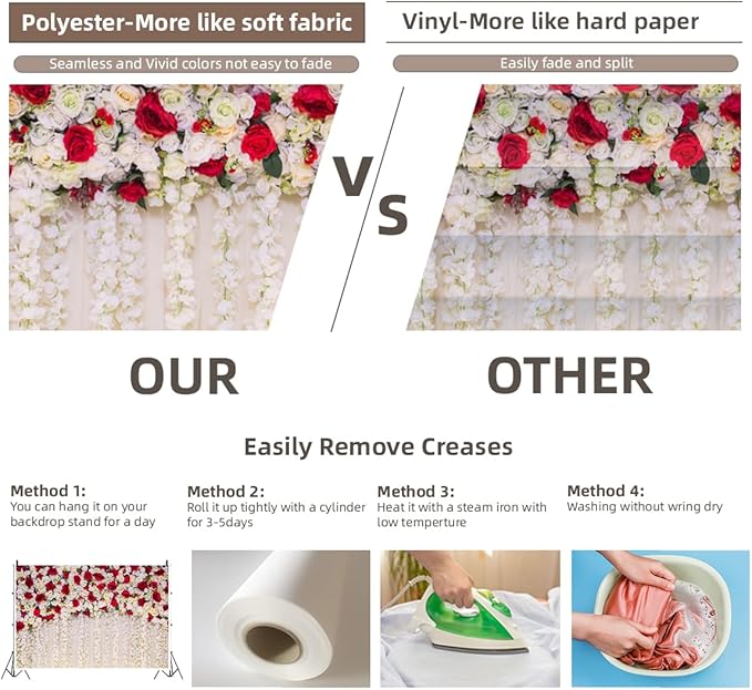 10x5ft White Red Flowers Wall Backdrop Wedding Floral Background Spring Blooming Roses Photography Banner for Bridal Shower Mothers Day Birthday Womens Day Valentines Day Baby Shower Decor