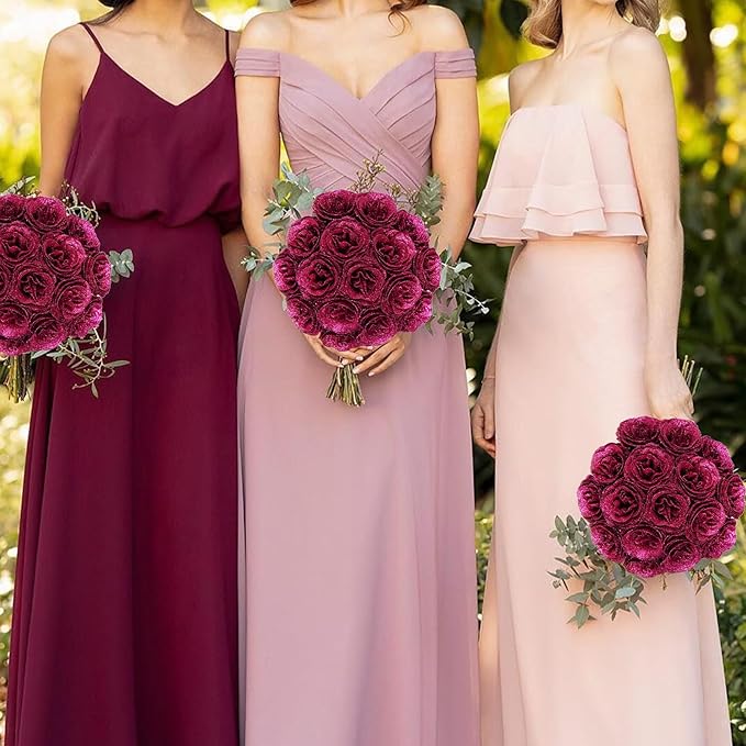 Glitter Flowers,30PCS Artificial Roses with Stems Silk Roses Artificial Flowers for Crafts Wedding Bouquet Home Decoration(Rose Red)