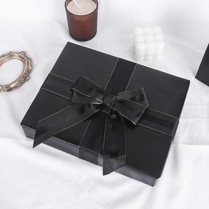 NESCCI Matte Metal Black Wrapping Paper, Solid Color Paper-2 Roll,17.5 Inches X 32.8 Feet Per Roll,Gift Wrapping Paper,Perfect for Wedding,Valentine's Day,Birthday,Baby Shower,DIY Bouquet