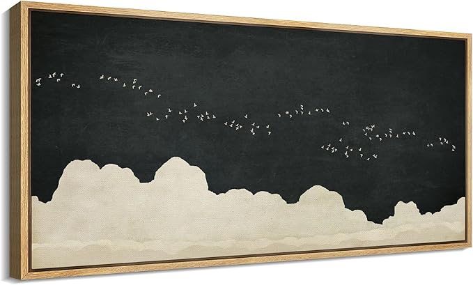 SIGNFORD Extra Large Framed Canvas Print Wall Art Minimalist Birds in Flight Illustrations Modern Art Relax/Calm Warm for Living Room, Bedroom, Office - 60"x30"