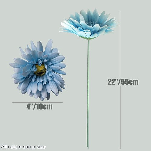 12pcs Artificial Gerbera Daisies,22 Inch Long Stem Silk Daisy Flowers,Realistic Artificial Flower Mums for Home Décor Centerpiece Wreath Supplies Wedding Bouquet,Blue