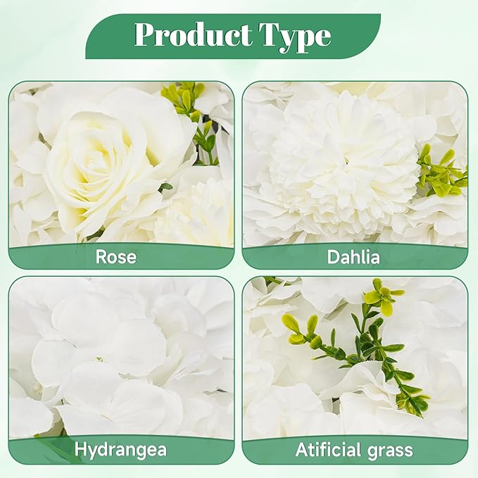 12Pcs Artificial Flower Wall Panel 3D Floral Backdrop Walls 15" X 15" Flower Wall Decor Flower Backdrop Faux Rose Panel for Party Home Background Decor, White
