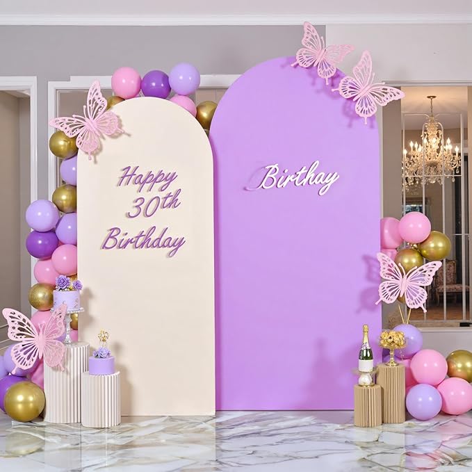 Ivory Purple Arch Backdrop Cover Set of 2-7.2ft 6ft Dual Color Wedding Arch Cover-Wrinkle Free Stretchy Spandex Cream Lavender Fitted Chiara Arch Stand Cover for Birthday Party Photo Photography