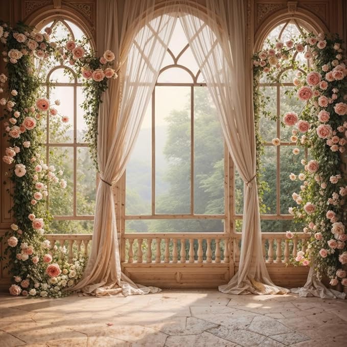 Kate Flower Wall Backdrops for Photography Arch Photo Background Window Curtain Wedding Photo Prop, 8x8ft