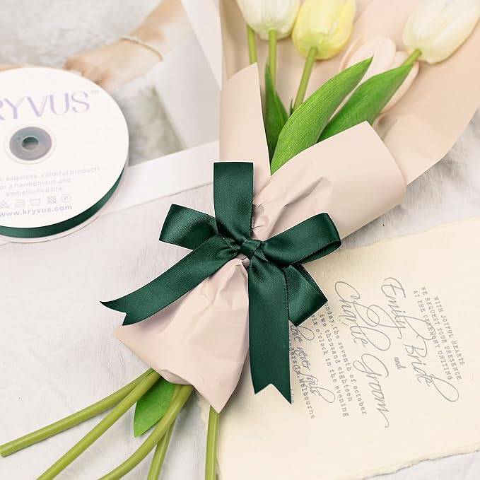 Hunter Green Satin Ribbon, Double Faced 1 Inch X 25 Yards Hunter Green Ribbon, Premium Satin Ribbon for Gift Wrapping, Crafts, Hair Bow Making, Sewing, Flower Bouquet, Wedding Party Decor