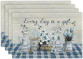 Farmhouse Spring Flower Placemats Set of 4 Every Day is A Gift Rustic Floral Double-Sided Table Mats for Dining Room Home Party Indoor 4 PCS 12x18 Inch