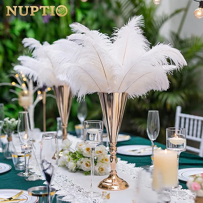 2 Pcs Set Metal Wedding Flower Trumpet Vase Stand, 14 inch Table Decorative Centerpiece Artificial Flower Arrangements for Anniversary Ceremony Party Birthday Event Aisle Home Decoration (Gold)