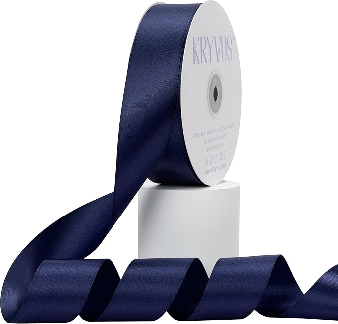 Navy Blue Satin Ribbon, Double Faced 1-1/2 Inch X 50 Yards Navy Blue Ribbon, Premium Satin Ribbon for Gift Wrapping, Crafts, Hair Bow Making, Sewing, Flower Bouquet, Wedding Party Decor