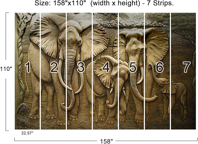 Wall Mural - 3D Elephant Wallpaper for Bedroom & Living Room - 158" x 110" (Not Self-Adhesive)